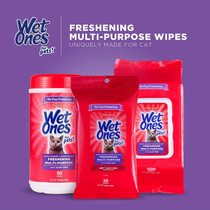 for Cats Freshening Wipes, Multi-Purpose Cat Grooming Wipes with Aloe Vera, Helps Remove Dirt, Odor, and Dander between Baths, Fresh Scent, 50 Count
