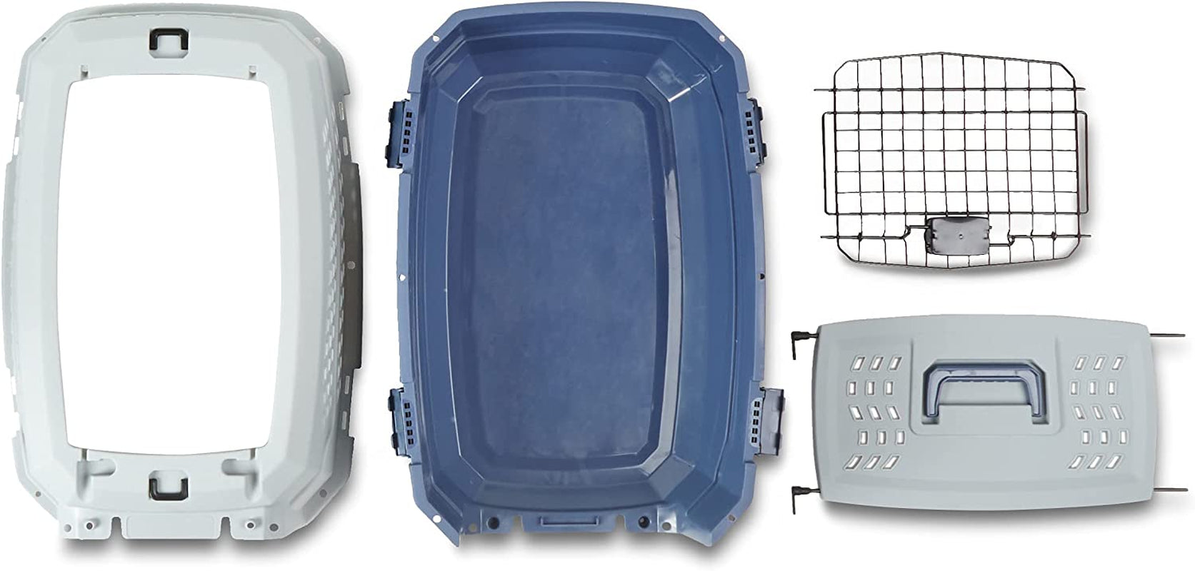 Sturdy Portable 2-Door Top-Load Hard-Sided Pet Travel Carrier with Secure Ventilation, Handle, Front & Top Entry for Dogs, Cats, 22.8"L X 15"W X 13"H, Gray & Blue
