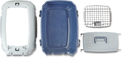 Sturdy Portable 2-Door Top-Load Hard-Sided Pet Travel Carrier with Secure Ventilation, Handle, Front & Top Entry for Dogs, Cats, 22.8"L X 15"W X 13"H, Gray & Blue