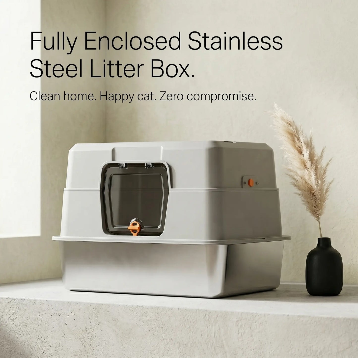 Revolutionary Fully Enclosed Stainless Steel Cat Litter Box - Dual Entry for Ultimate Convenience, Odor-Lock Design, Spacious 23.6" x 15.75" x 15.75" Litter Pan - Exclusive Black Friday Special!