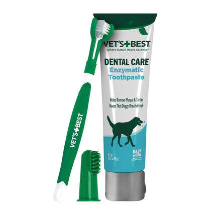Dog Toothpaste & Dog Toothbrush, Dental Kit, Plaque Remover for Teeth, Whitens Teeth, Freshens Canine Breath, Veterinarian Formula, Finger Toothbrush Included