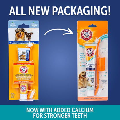 Complete Care Dog Dental Kit Enzymatic Toothpaste 2.5 OZ Chicken Flavor Toothbrush Finger Brush Tartar Baking Soda Formula
