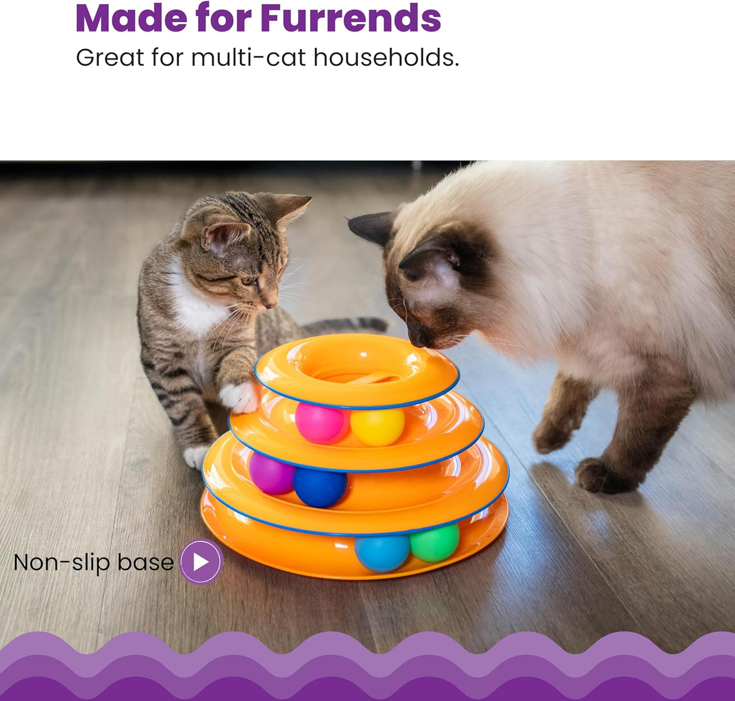 Tower of Tracks Cat Toy – 3-Level Track Tower with 6 Balls, Interactive Cat Toy for Indoor Enrichment