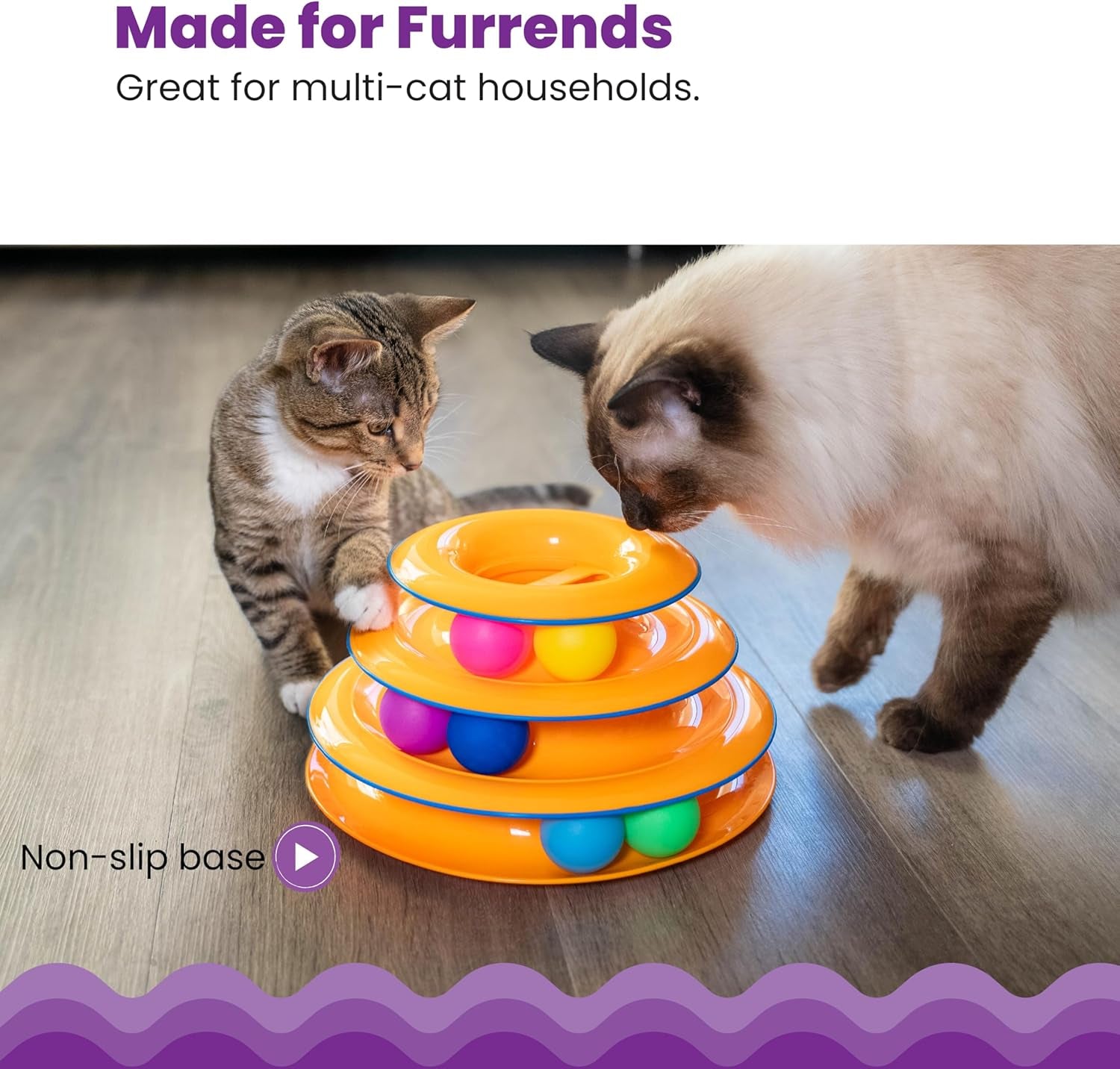 Tower of Tracks Cat Toy – 3-Level Track Tower with 6 Balls, Interactive Cat Toy for Indoor Enrichment