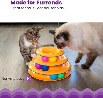 Tower of Tracks Cat Toy – 3-Level Track Tower with 6 Balls, Interactive Cat Toy for Indoor Enrichment