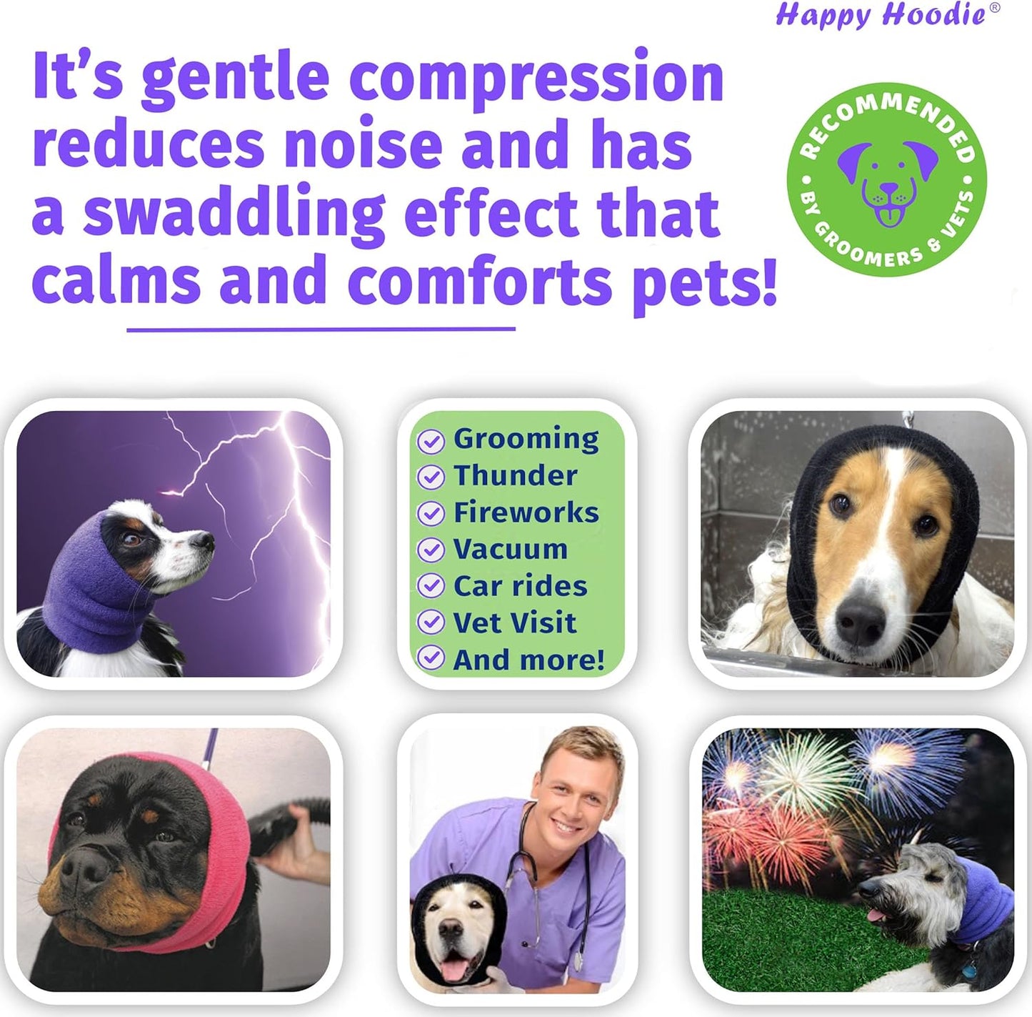 Happy Hoodie the Original Dog & Cat Calming Band - American Brand - Anxiety Relief/Noise Protection-Grooming-Thunder-Fireworks (Small, Blue) - since 2008