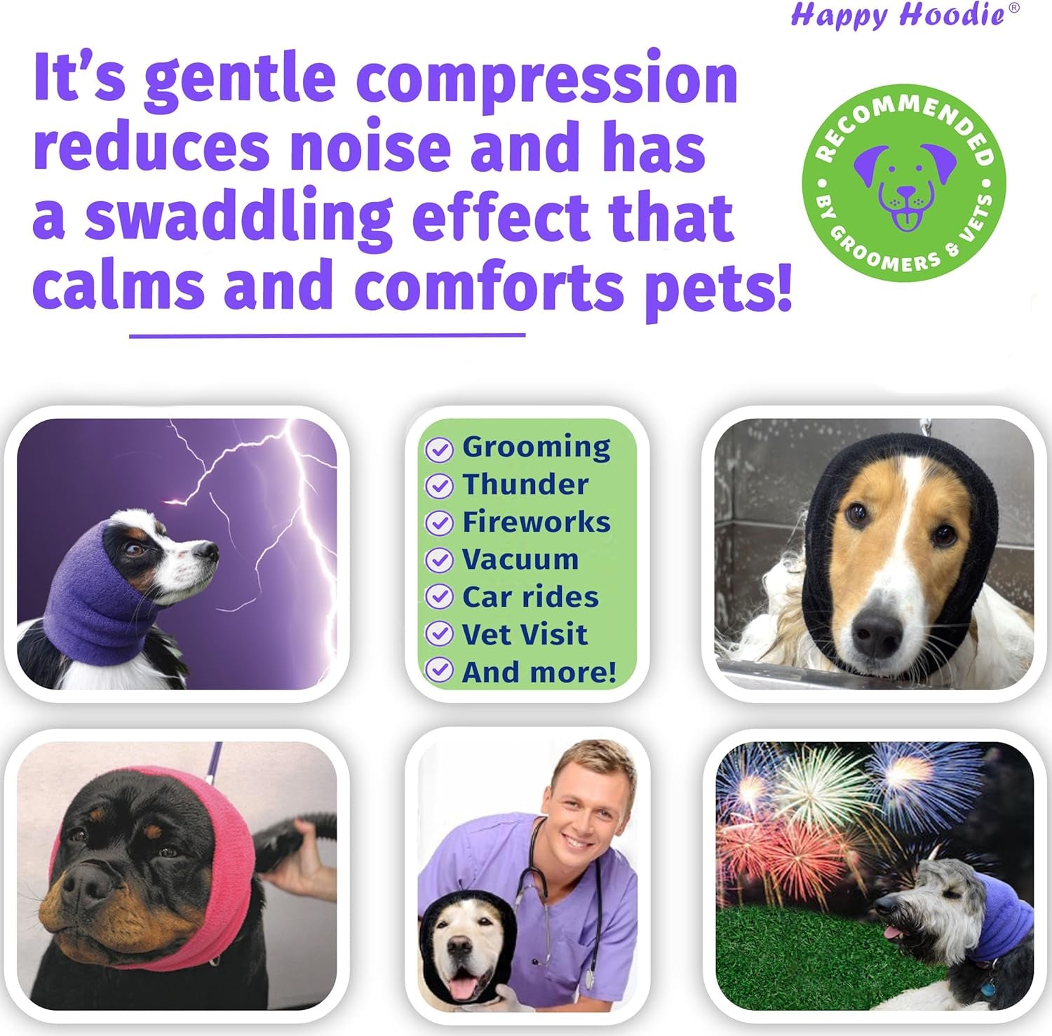 Happy Hoodie the Original Dog & Cat Calming Band - American Brand - Anxiety Relief/Noise Protection-Grooming-Thunder-Fireworks (Small, Blue) - since 2008