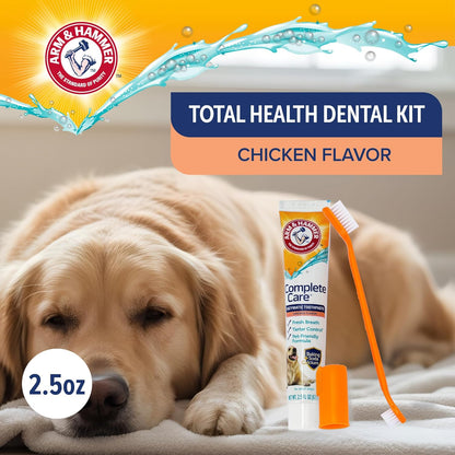 Complete Care Dog Dental Kit Enzymatic Toothpaste 2.5 OZ Chicken Flavor Toothbrush Finger Brush Tartar Baking Soda Formula
