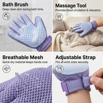 1-Pack Efficient Pet Hair Remover Glove for Dogs & Cats, Gentle Double-Sided Pet Grooming Glove Brush, Five Finger Massage Design Deshedding Glove for Multi-Role Bathing, Massaging, Grooming, Shedding, Furniture Fur Cleaning