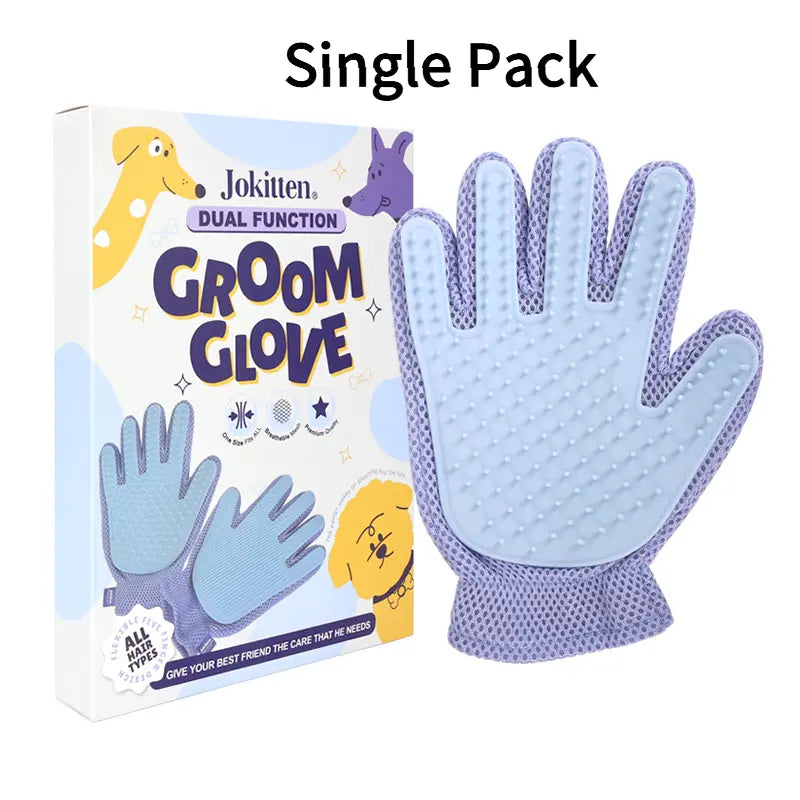 1-Pack Efficient Pet Hair Remover Glove for Dogs & Cats, Gentle Double-Sided Pet Grooming Glove Brush, Five Finger Massage Design Deshedding Glove for Multi-Role Bathing, Massaging, Grooming, Shedding, Furniture Fur Cleaning