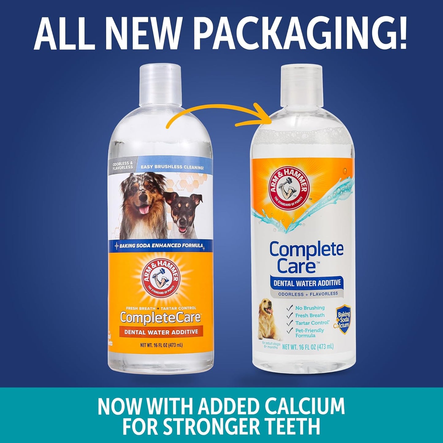 Complete Care Dog Dental Water Additive, Odorless Flavorless Daily Oral Care Solution with Baking Soda and Calcium for Plaque, Tartar, and Fresh Breath, 16 Fl Oz