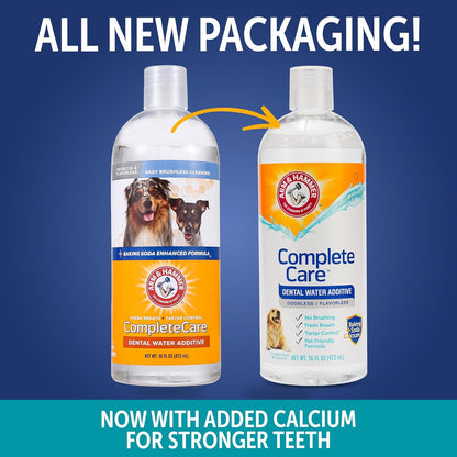 Complete Care Dog Dental Water Additive, Odorless Flavorless Daily Oral Care Solution with Baking Soda and Calcium for Plaque, Tartar, and Fresh Breath, 16 Fl Oz