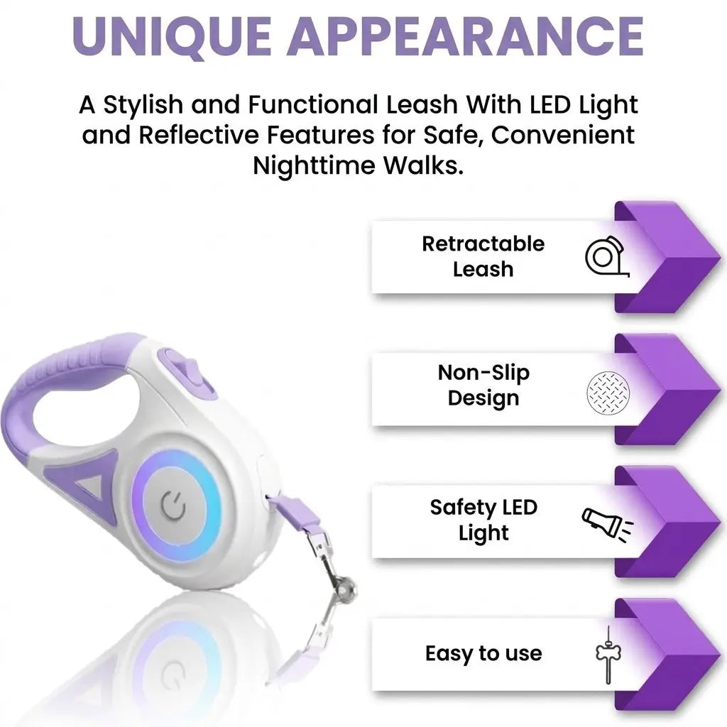 Illuminate Your Night Walks with the Pawzseek LED Retractable Dog Leash - A Must-Have for Safe Evening Strolls!