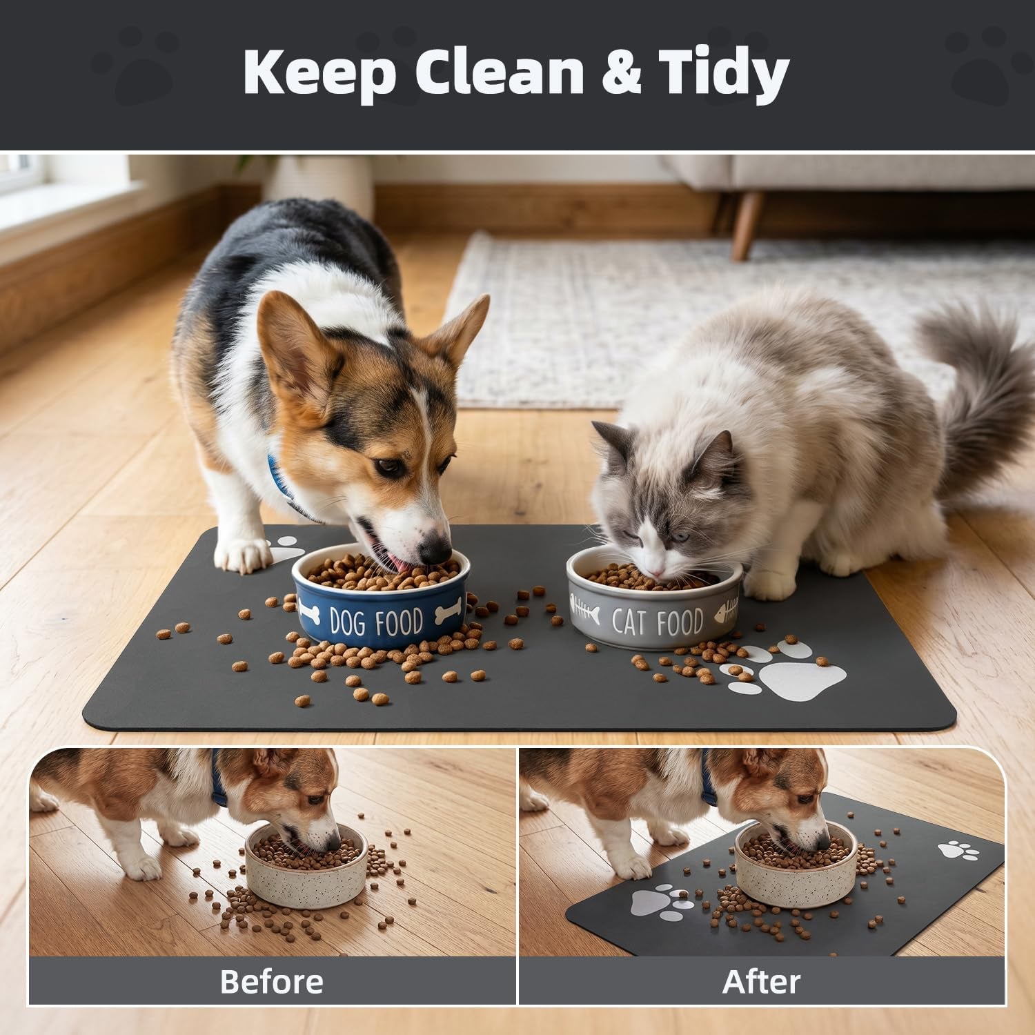 Pet Feeding Mat-Absorbent Dog Mat for Food and Water Bowl-No Stains Easy Clean Dog Food Mat-Quick Dry Water Dispenser-Puppy Supplies Accessories