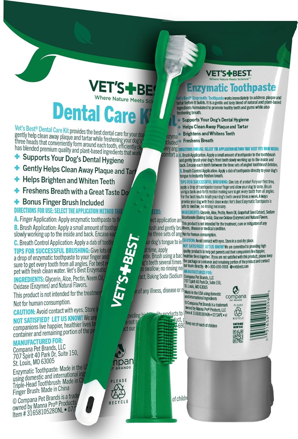 Dog Toothpaste & Dog Toothbrush, Dental Kit, Plaque Remover for Teeth, Whitens Teeth, Freshens Canine Breath, Veterinarian Formula, Finger Toothbrush Included