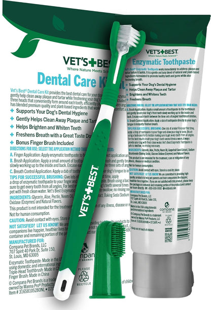 Dog Toothpaste & Dog Toothbrush, Dental Kit, Plaque Remover for Teeth, Whitens Teeth, Freshens Canine Breath, Veterinarian Formula, Finger Toothbrush Included