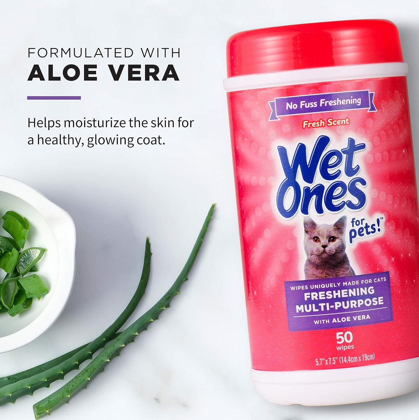 for Cats Freshening Wipes, Multi-Purpose Cat Grooming Wipes with Aloe Vera, Helps Remove Dirt, Odor, and Dander between Baths, Fresh Scent, 50 Count