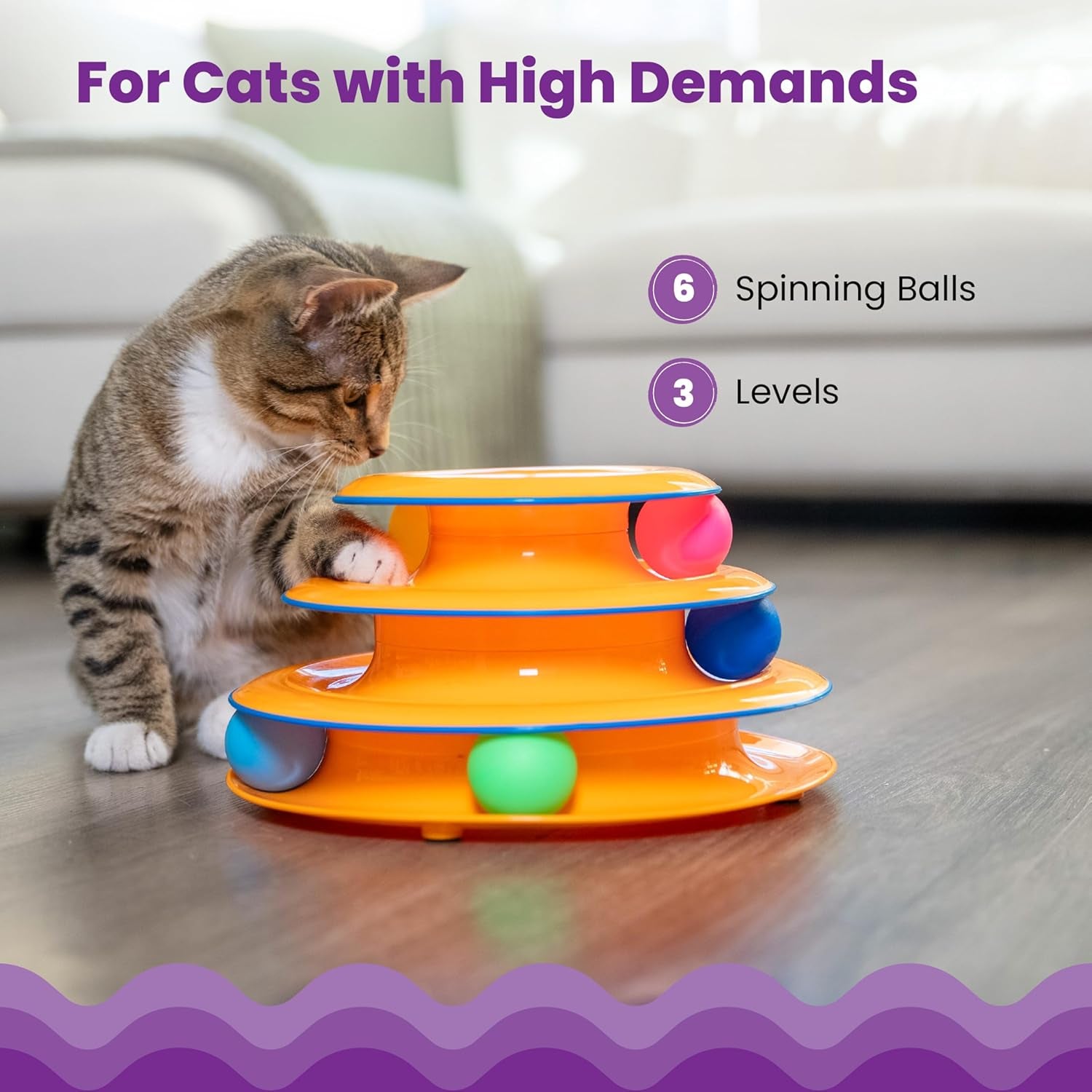 Tower of Tracks Cat Toy – 3-Level Track Tower with 6 Balls, Interactive Cat Toy for Indoor Enrichment