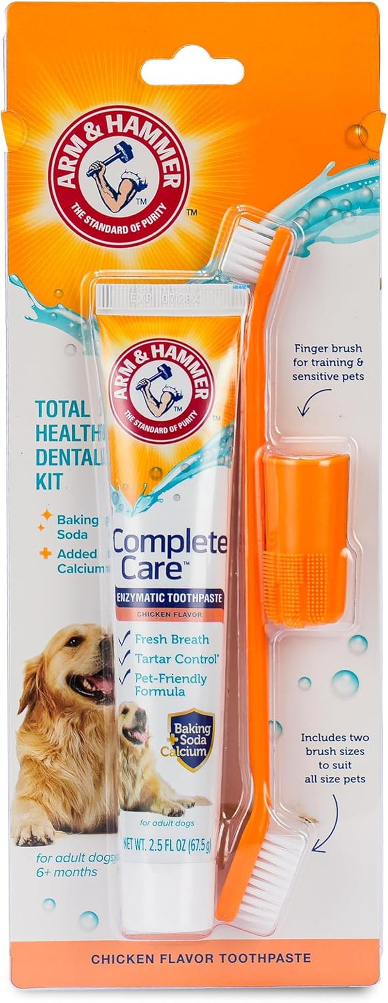 Complete Care Dog Dental Kit Enzymatic Toothpaste 2.5 OZ Chicken Flavor Toothbrush Finger Brush Tartar Baking Soda Formula