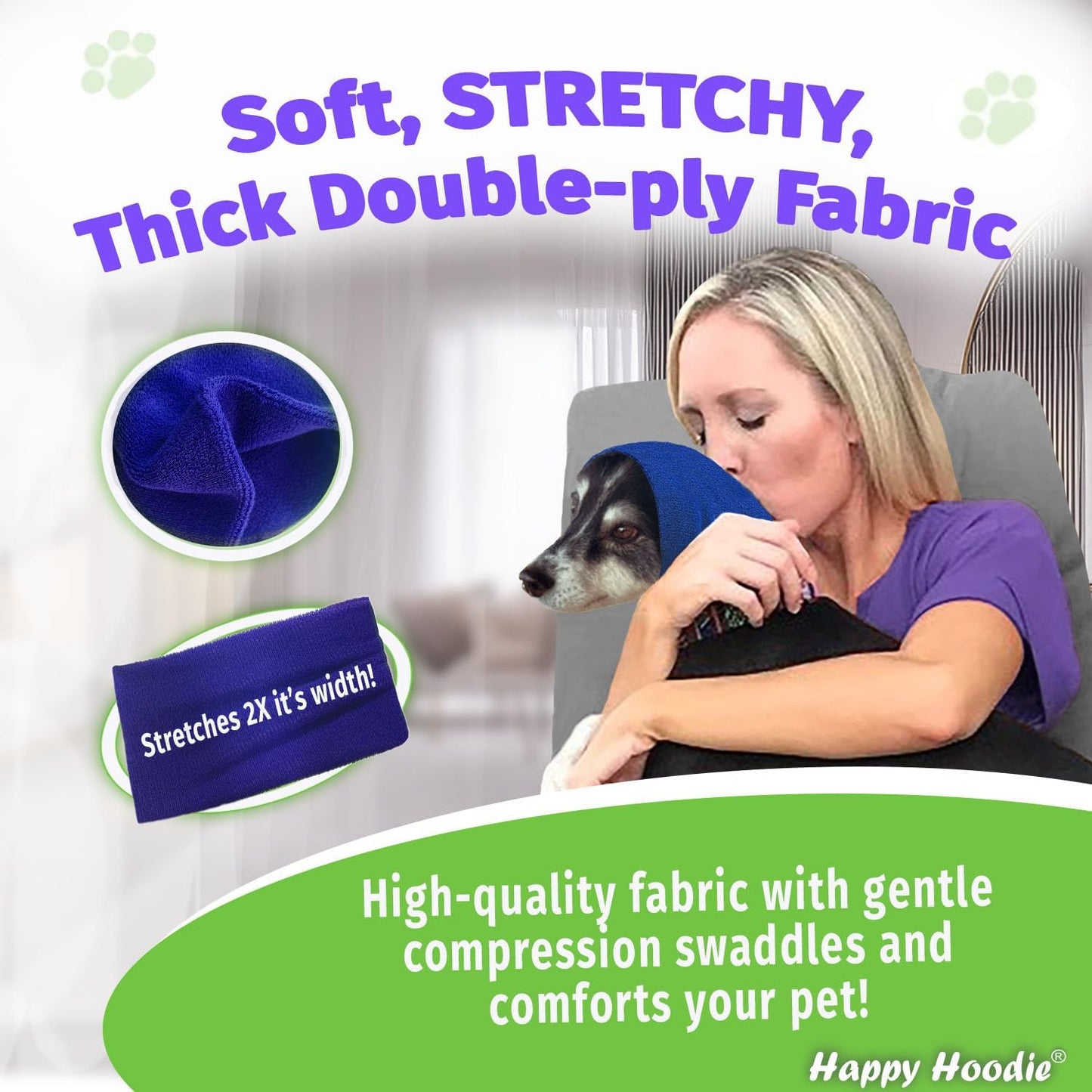 Happy Hoodie the Original Dog & Cat Calming Band - American Brand - Anxiety Relief/Noise Protection-Grooming-Thunder-Fireworks (Small, Blue) - since 2008
