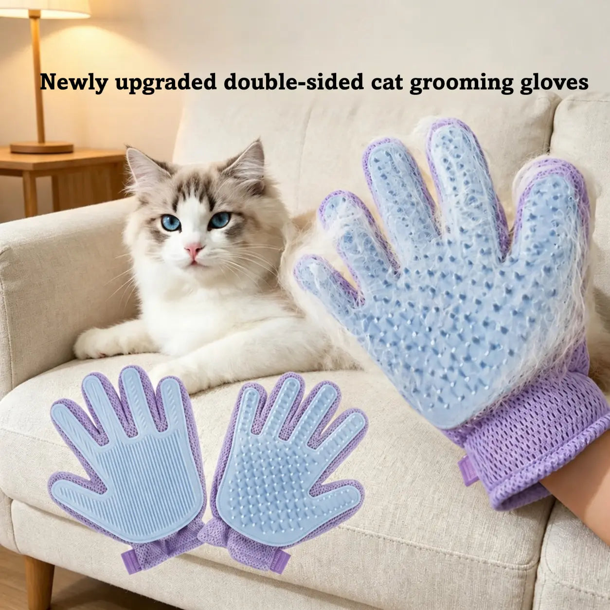 1-Pack Efficient Pet Hair Remover Glove for Dogs & Cats, Gentle Double-Sided Pet Grooming Glove Brush, Five Finger Massage Design Deshedding Glove for Multi-Role Bathing, Massaging, Grooming, Shedding, Furniture Fur Cleaning