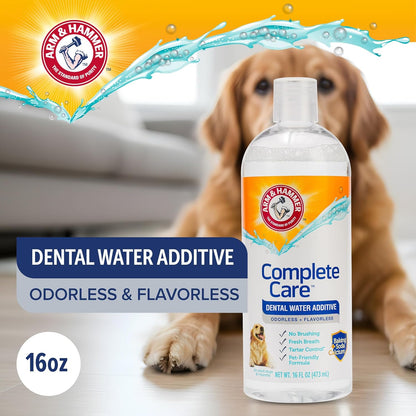 Complete Care Dog Dental Water Additive, Odorless Flavorless Daily Oral Care Solution with Baking Soda and Calcium for Plaque, Tartar, and Fresh Breath, 16 Fl Oz