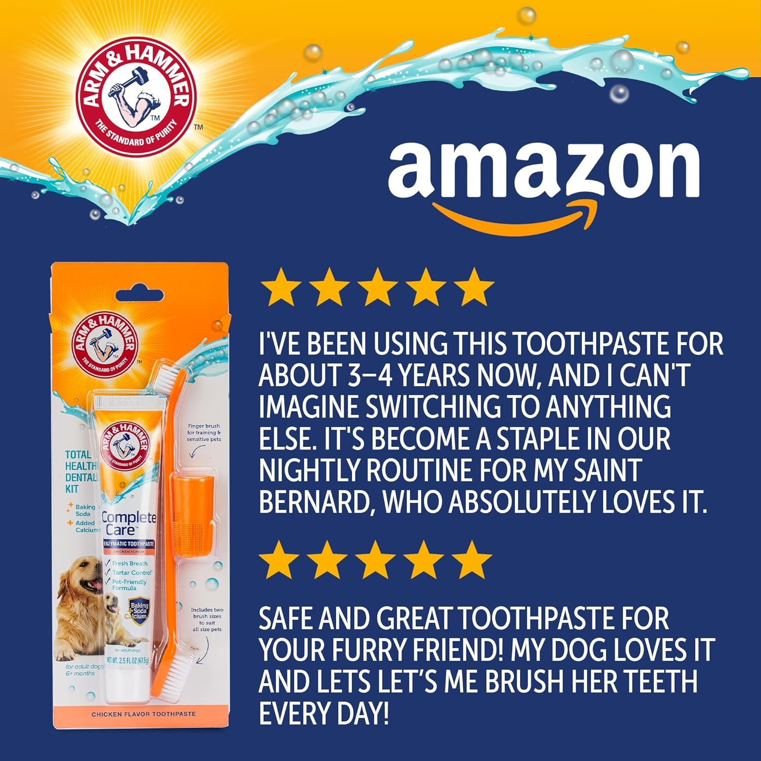 Complete Care Dog Dental Kit Enzymatic Toothpaste 2.5 OZ Chicken Flavor Toothbrush Finger Brush Tartar Baking Soda Formula