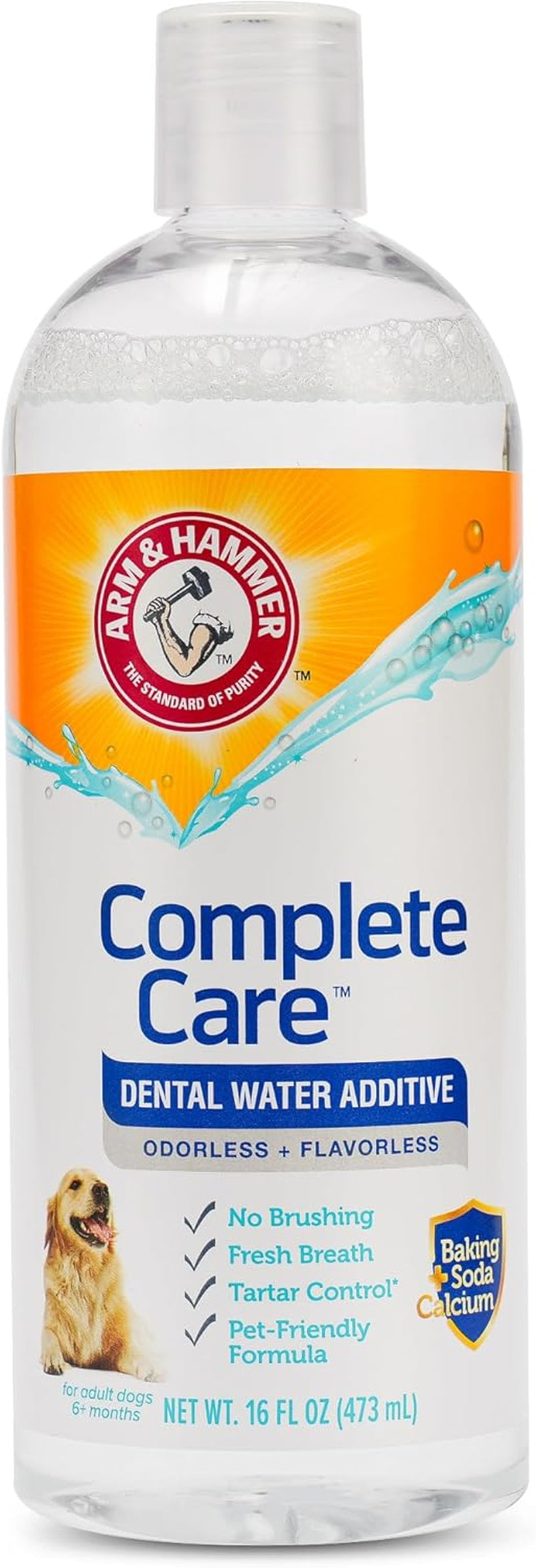 Complete Care Dog Dental Water Additive, Odorless Flavorless Daily Oral Care Solution with Baking Soda and Calcium for Plaque, Tartar, and Fresh Breath, 16 Fl Oz