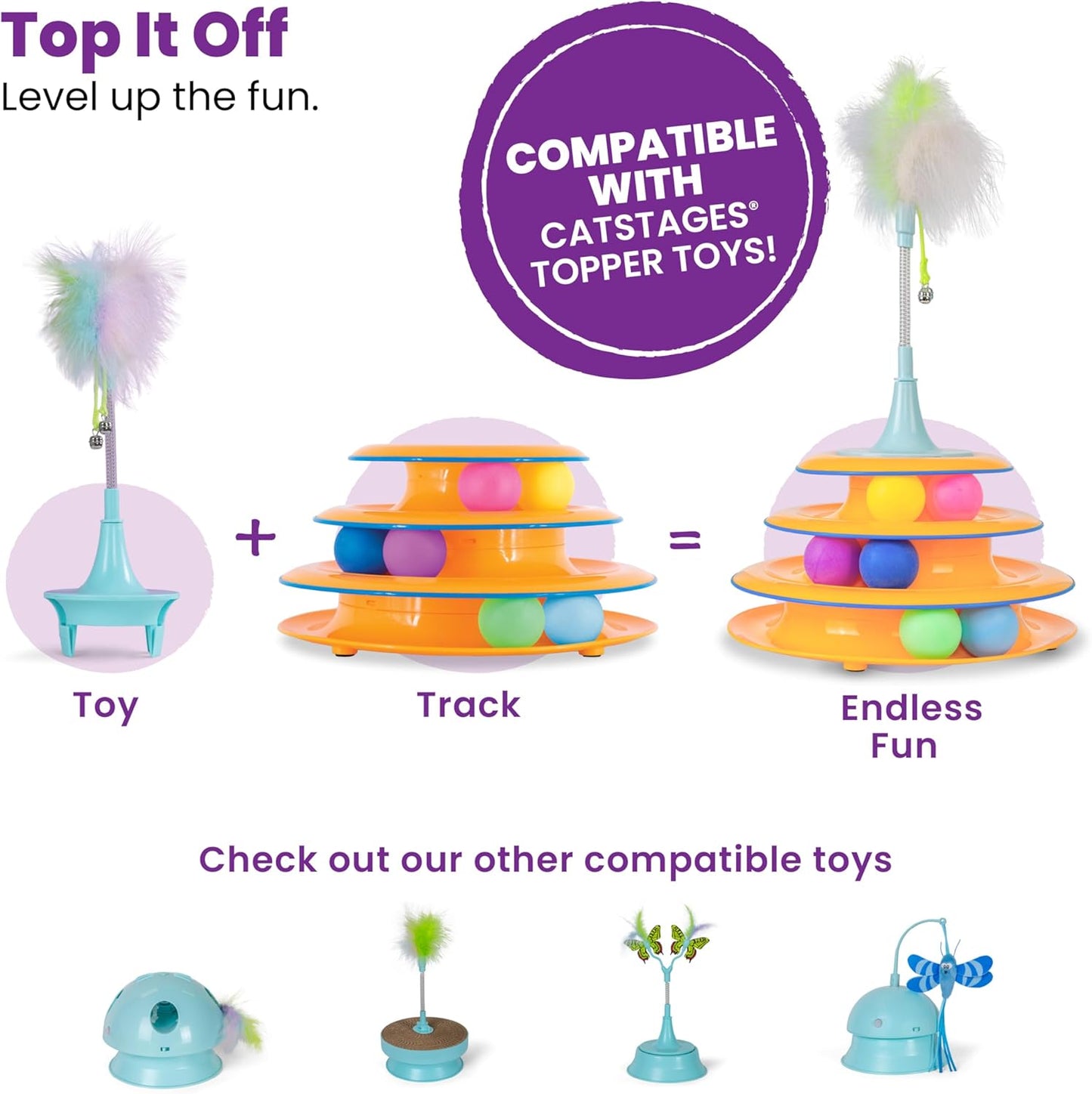 Tower of Tracks Cat Toy – 3-Level Track Tower with 6 Balls, Interactive Cat Toy for Indoor Enrichment