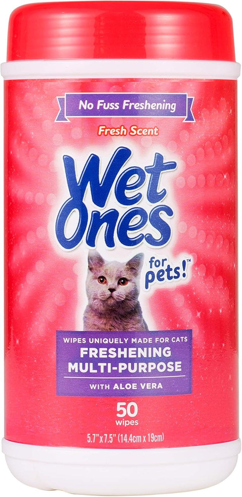 for Cats Freshening Wipes, Multi-Purpose Cat Grooming Wipes with Aloe Vera, Helps Remove Dirt, Odor, and Dander between Baths, Fresh Scent, 50 Count