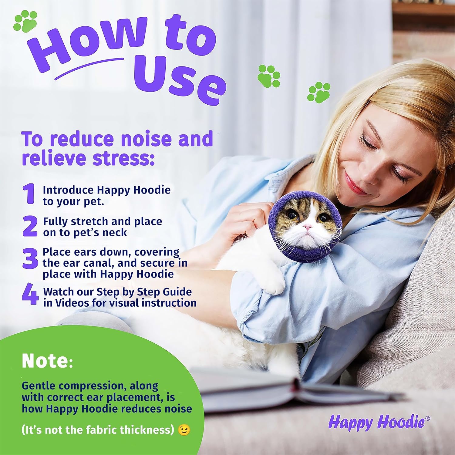 Happy Hoodie the Original Dog & Cat Calming Band - American Brand - Anxiety Relief/Noise Protection-Grooming-Thunder-Fireworks (Small, Blue) - since 2008