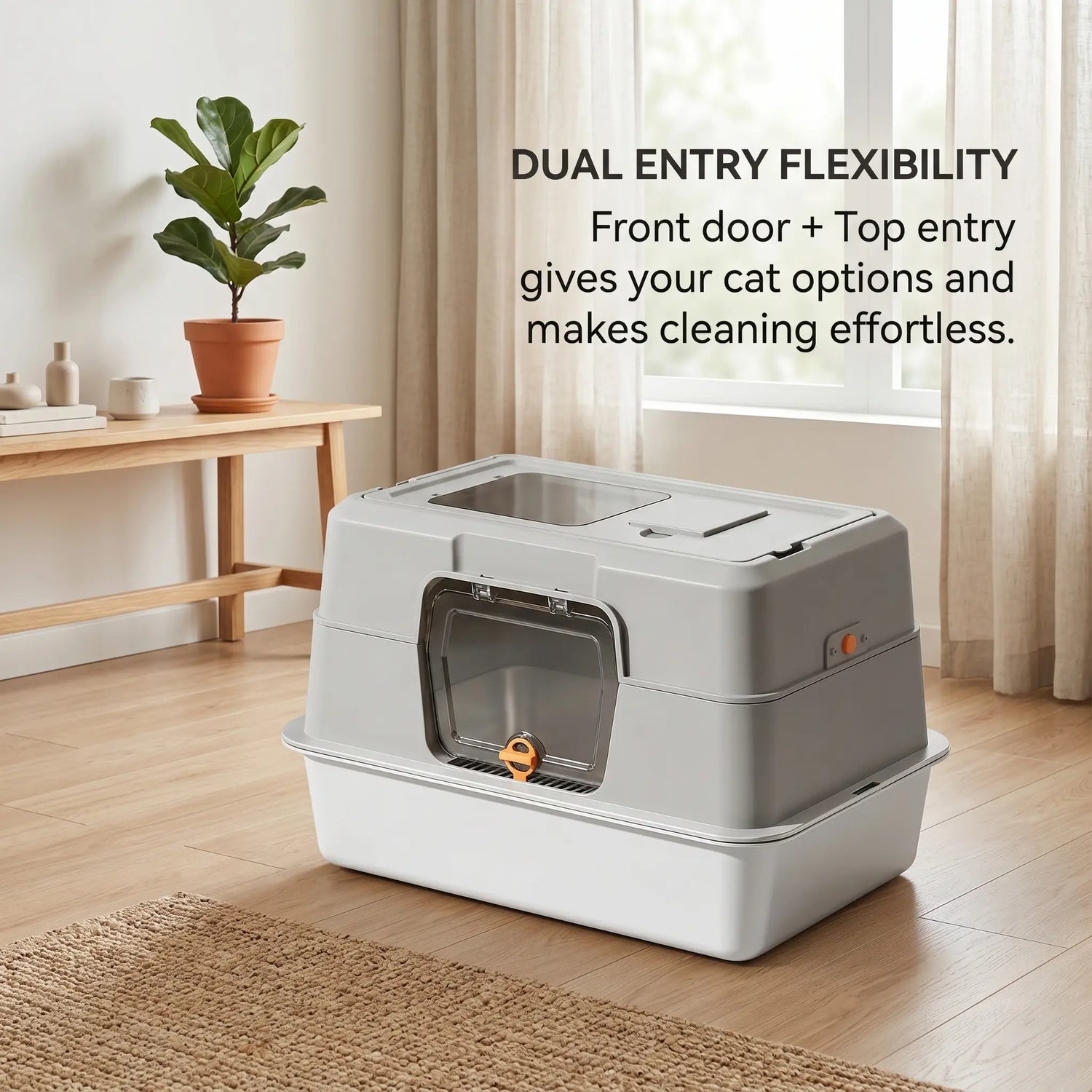 Revolutionary Fully Enclosed Stainless Steel Cat Litter Box - Dual Entry for Ultimate Convenience, Odor-Lock Design, Spacious 23.6" x 15.75" x 15.75" Litter Pan - Exclusive Black Friday Special!